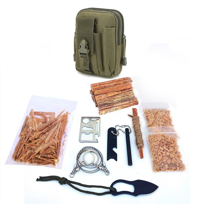 Survival Emergency Fire Starting Kit Tactical Bag Molle Bag Fatwood Bushcraft Camping Hiking