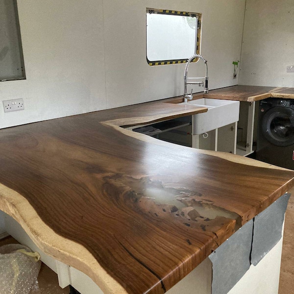 Bespoke rustic live edge solid wood kitchen worktops and Islands available on request.