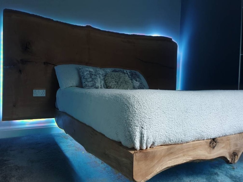 Live Edge Floating Bed and Headboard With Colour Changing Led Etsy