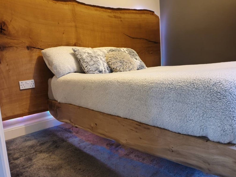 Live Edge Floating Bed and Headboard With Colour Changing Led Etsy