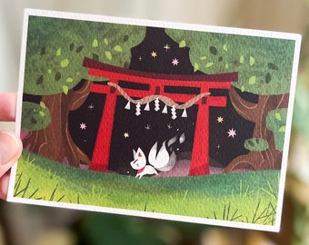 Kitsune Mini Print - Fox - Yokai- Cute - Art - Illustration - Helen Bucher