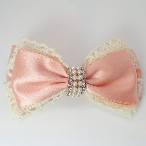 Peach Organza Chiffon Bow Ribbon Satin Covered Headband Hair Band UK