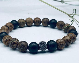 Mens Black Onyx & Jasper Stretch Bracelet
