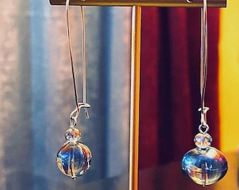Clear Glass Nugget Dangle Earring: Kidney Ear Wire