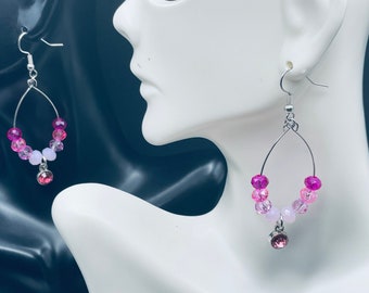 Oval Hoop Earrings|Dangle Earrings|Crystal Beaded Hoop|Gift For Her
