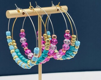 Seed Bead Hoop Earrings: Stainless Steel, Lightweight