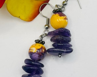 Amethyst Chip Dangle Earrings: Gemstone Bead Jewelry