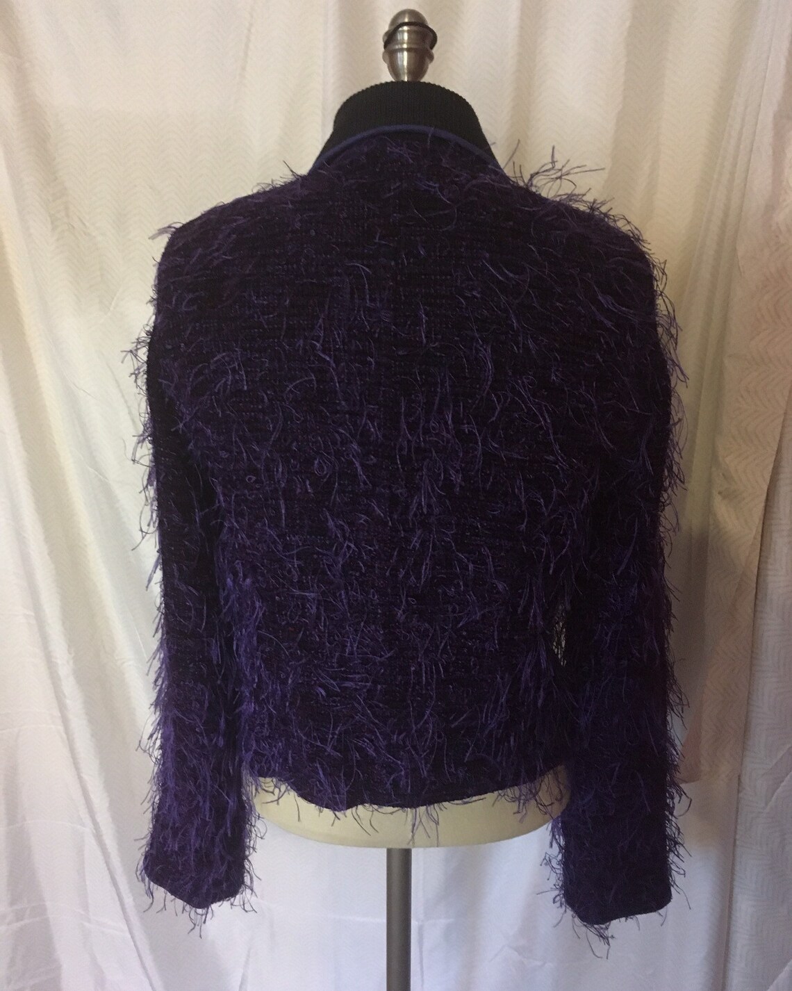 Unique Purple fuzzy Jacket With Mauve Piping and Weave, Mary Lynn O