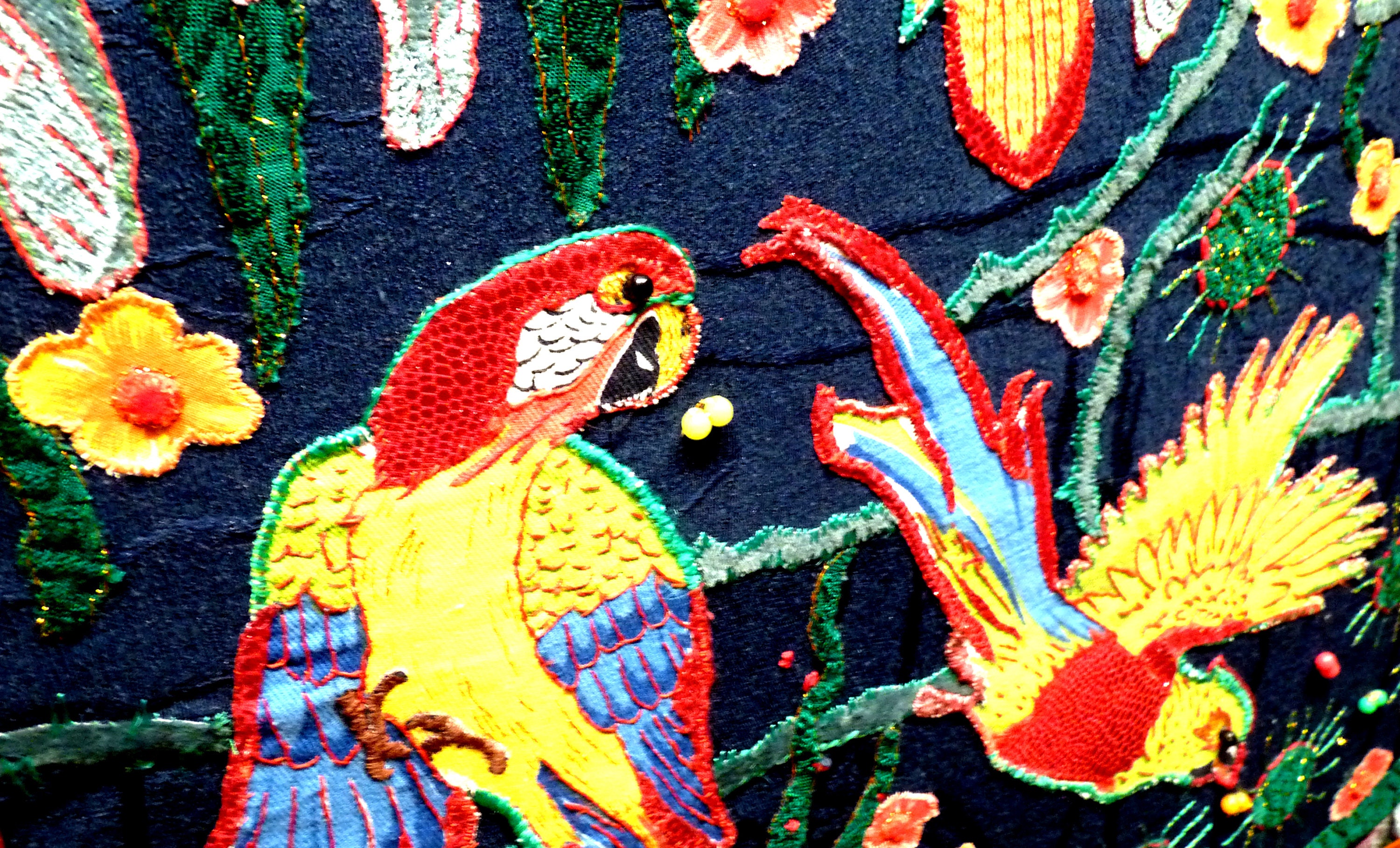 Patchwork Parrot Parrot, Birds/ Cross Stitch Finished/ Patchwork / Applique/ Handmade ...