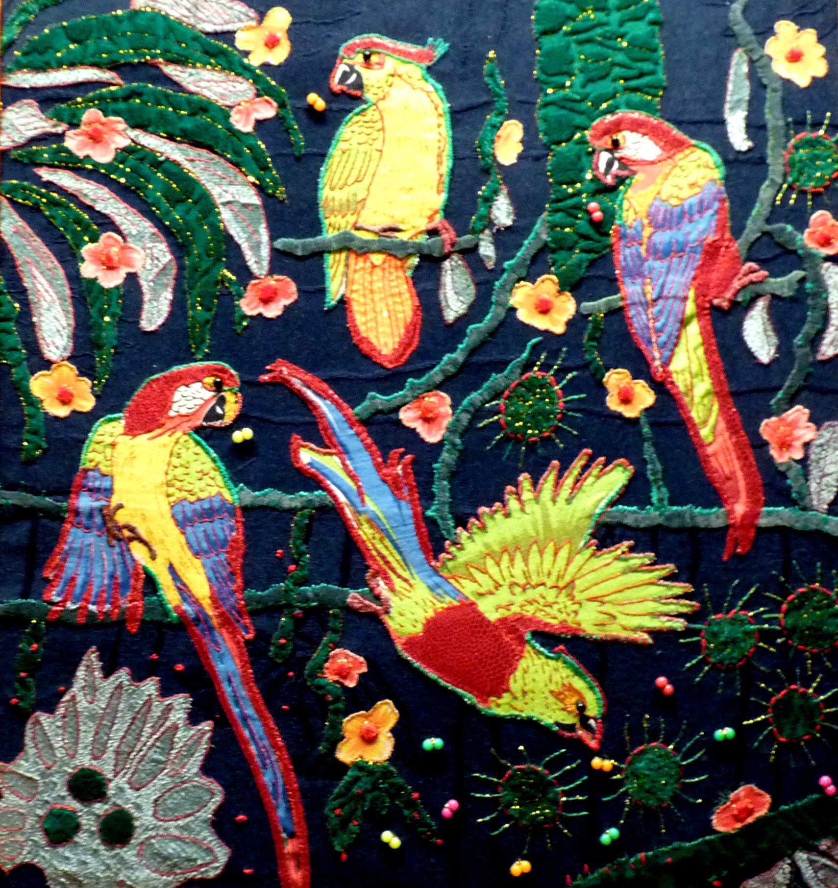 Patchwork Parrot Parrot, Birds/ Cross Stitch Finished/ Patchwork / Applique/ Handmade ...