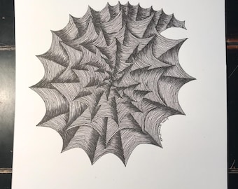 Dibujo de línea fina con tinta de pluma, impresión artística, 7,5 x 8 pulgadas