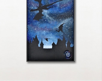 Fantasy-Nachthimmel-Drache, Acryl auf Leinwand, Kunstdruck