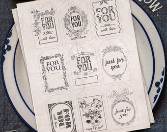 Etiquetas de regalo imprimibles, papelería vintage, etiquetas imprimibles vintage, etiquetas de papelería de descarga digital