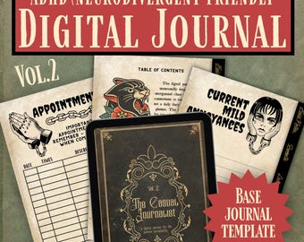 ADHD Friendly Digital Journal Template, Vintage Tattoo Style Notebook (Digital Download)