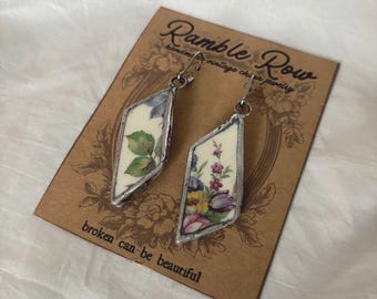 Pendientes colgantes de porcelana con diseño floral hechos a mano: joyería vintage de China