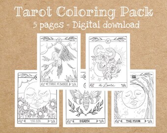 Paquete de descarga digital de páginas para colorear del Tarot