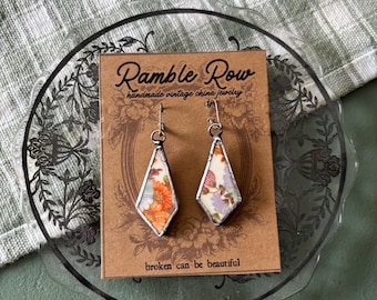 Handmade Floral Porcelain Dangle Earrings – Vintage China Statement Jewelry