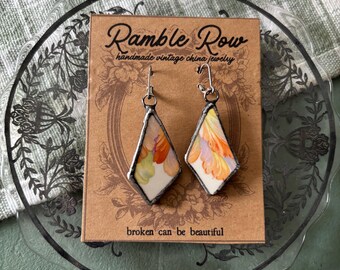 Handmade Floral Porcelain Dangle Earrings – Vintage China Statement Jewelry