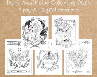 Paquete digital imprimible para colorear con estética oscura