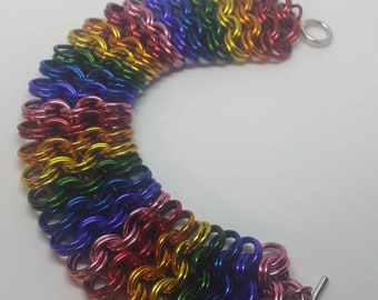 Chunky Rainbow Pride Chainmaille Cuff Bracelet