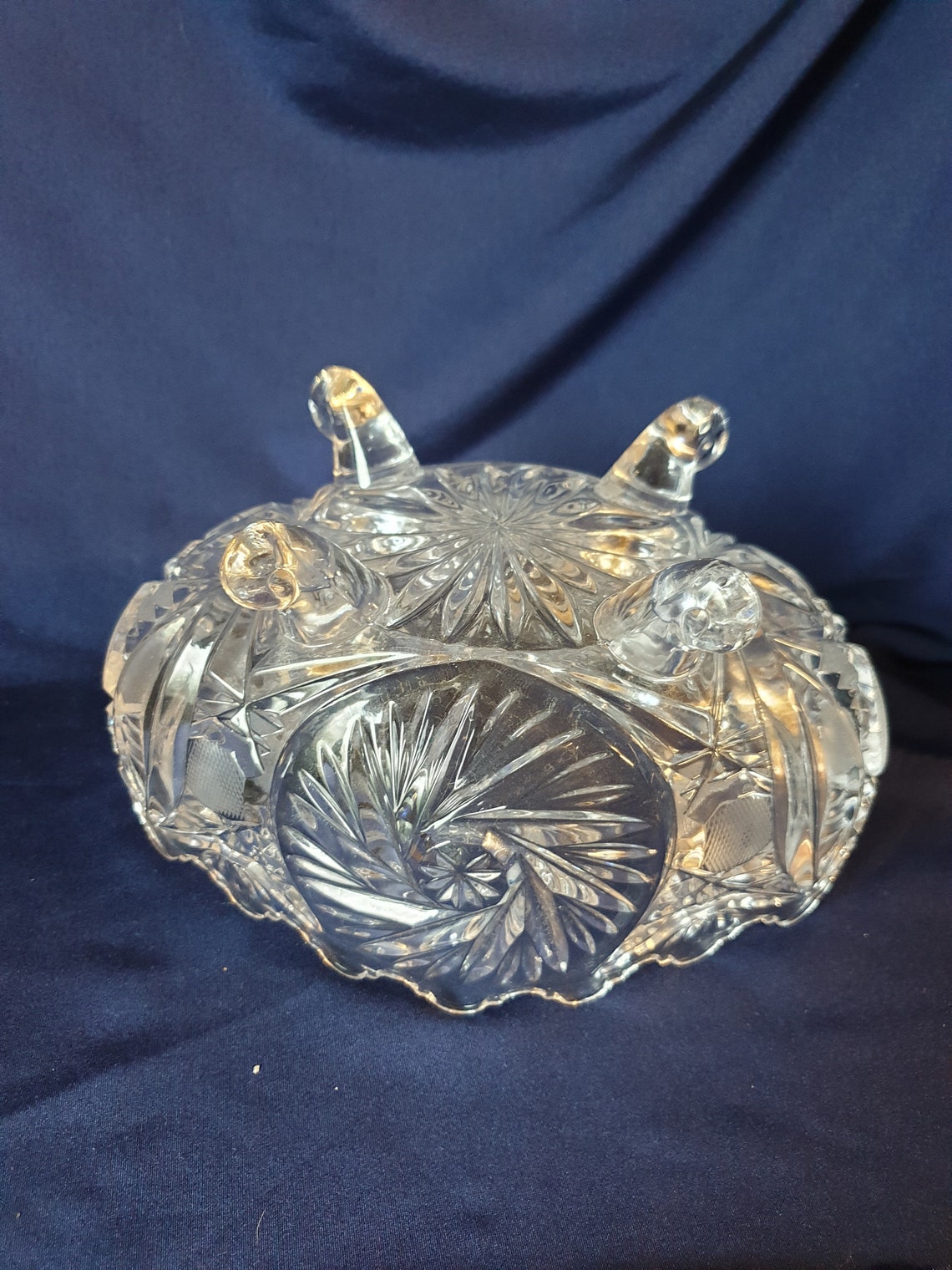 Cut Glass Serving Bowl Oval Shaped Serving Bowl Pedestal Etsy