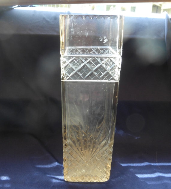 Vintage Cut Glass Square Vase Art Deco Cut Glass Vasevinatge Etsy