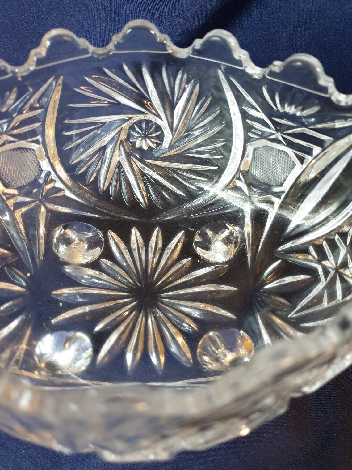 Cut Glass Serving Bowl Oval Shaped Serving Bowl Pedestal Etsy