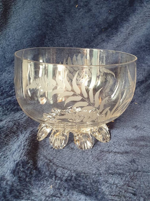 Victorian Clear Glass Bowl Victorian Etched Glass Bowl Etsy