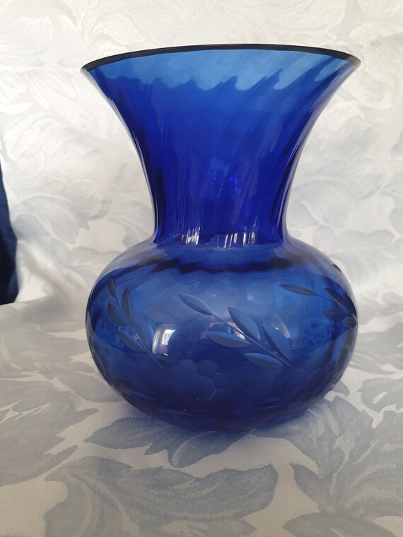 Large Blue Glass Vase Heavy Glass Vase Cobalt Blue Vase Etsy