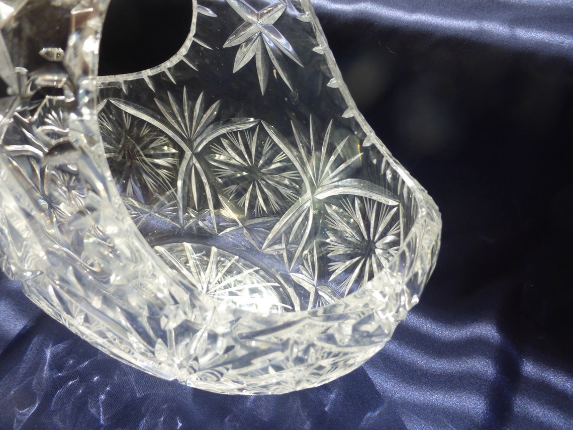 Vinatge Cut Crystal Basket With Handle Cut Crystal Basket Etsy