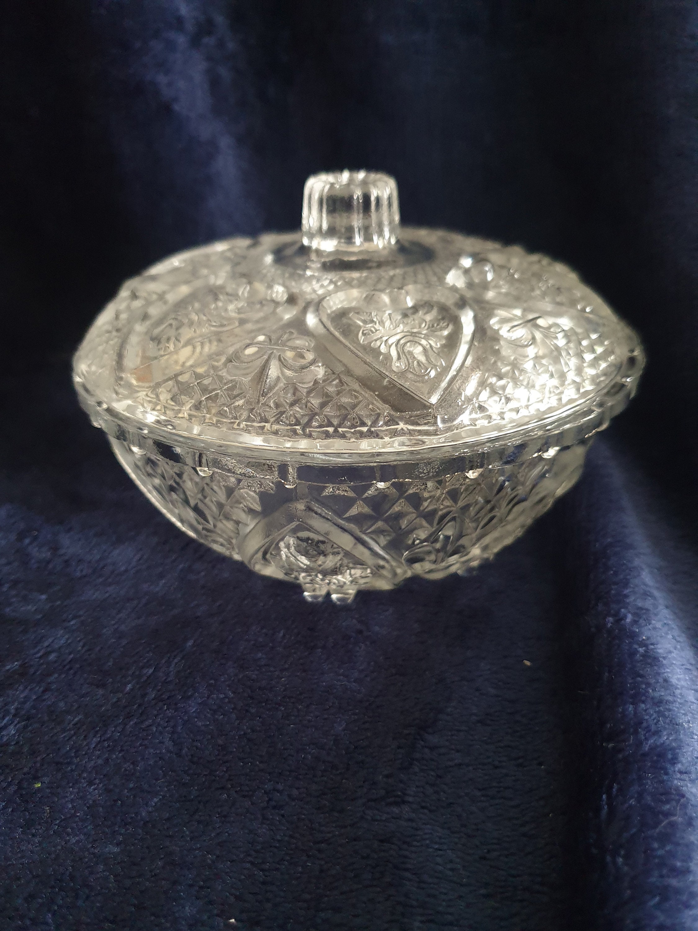 Ornate Round Glass Trinket Vintage Candy BonBon Bowl Pot Ring Holder 