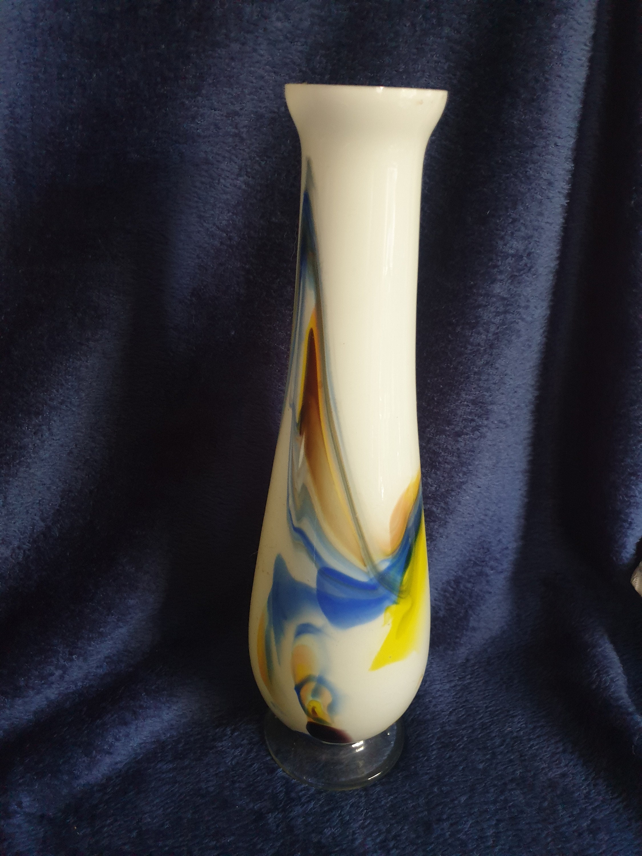 White Cased Vase Art Glass Vase Decorative Glass Vase Retro Etsy