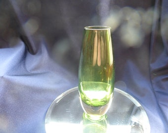 Vintage Scandinavian Art Glass Vase In Green, Heavy Green Art Glass Vase In A Teardrop Shape, Collectible Green Art Glass Vase, Retro Vase.