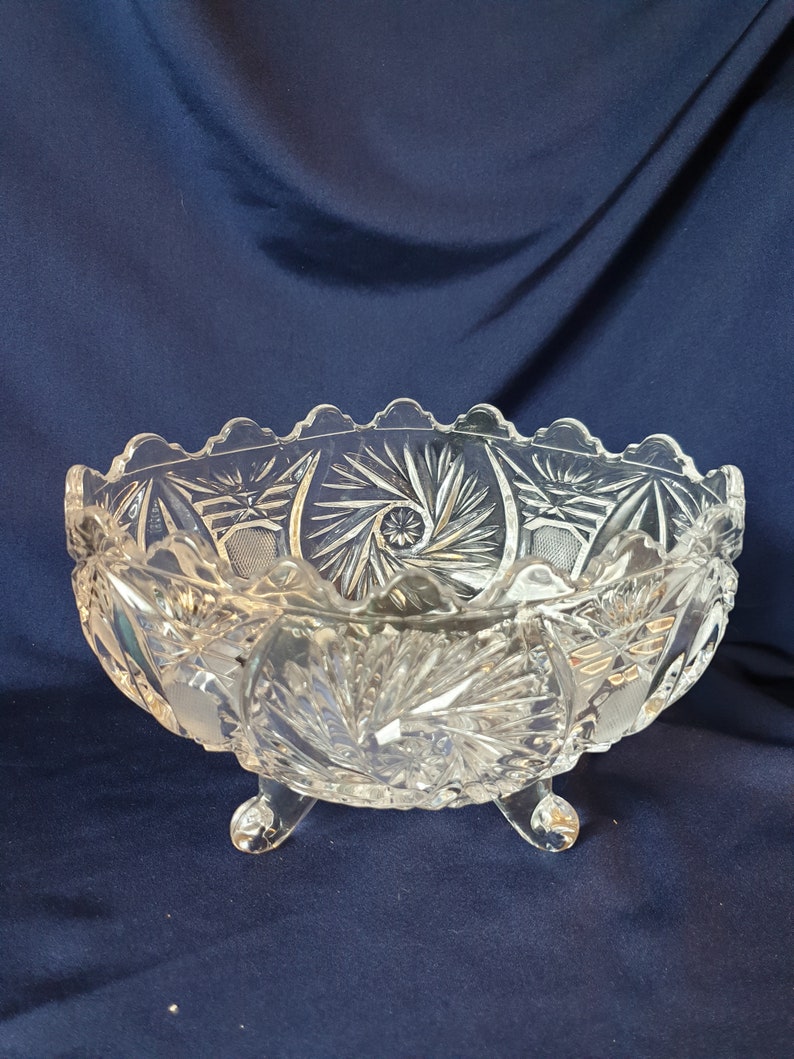 Cut Glass Serving Bowl Oval Shaped Serving Bowl Pedestal Etsy