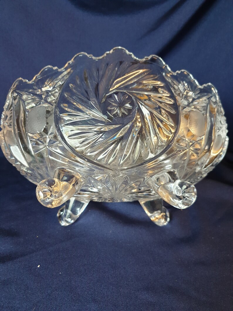 Cut Glass Serving Bowl Oval Shaped Serving Bowl Pedestal Etsy
