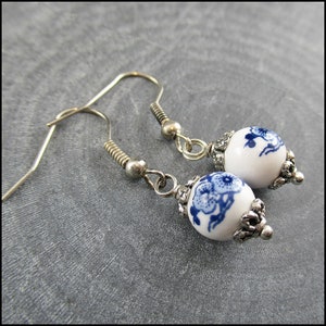 Genuine porcelain earrings hand-painted with pink or blue flowers image 2