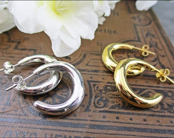 925 silver hoop earrings as silver or gold-plated silver studs, 18 mm diameter