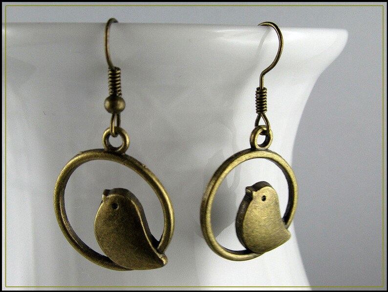 Earrings Chickadee antik bronze image 1