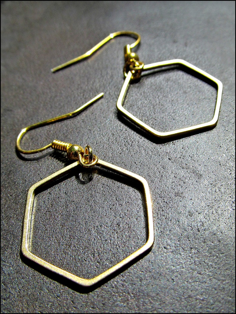 Hexagone Boucles d'oreilles, dorés image 2