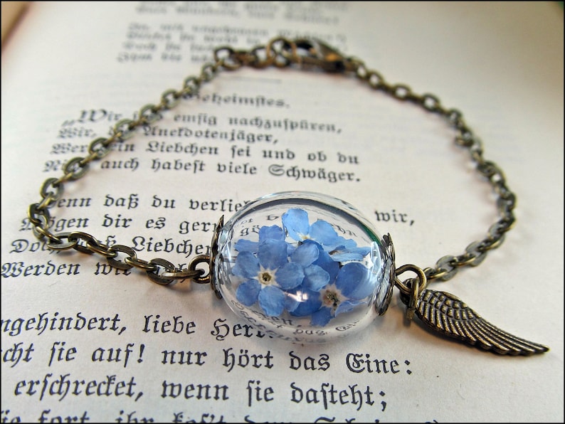 Bracelet with real Forget Me Not Blossom, bronze image 3