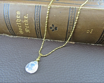 Real Moonstone - Gemstone Necklace, brass 50cm