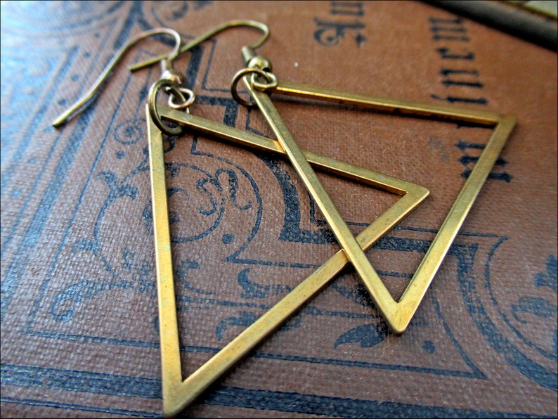 Large triangles Earrings, bronze image 1