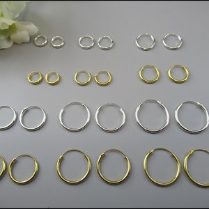 925 silver, simple hoop earrings 1.5 mm thick, 8 mm, 10 mm, 12 mm, 14 mm, 16 mm and 18 mm diameter image 4