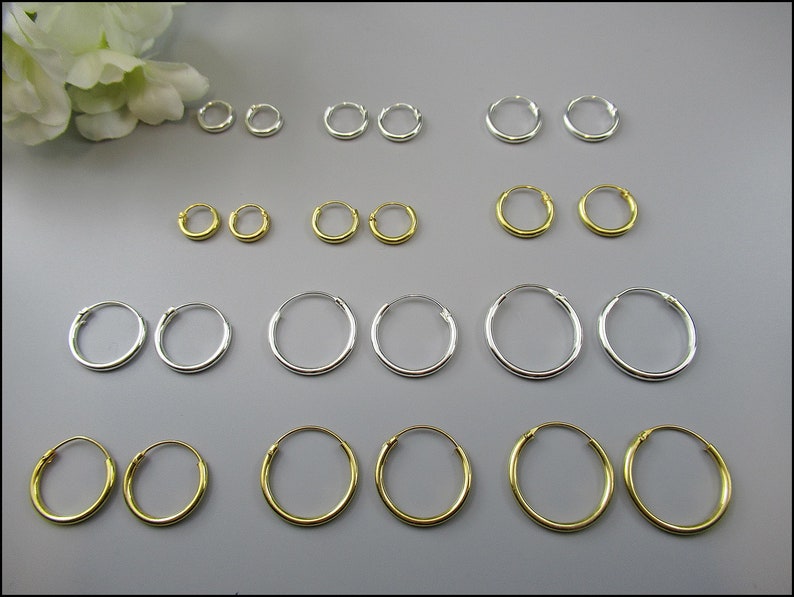 925 silver, simple hoop earrings 1.5 mm thick, 8 mm, 10 mm, 12 mm, 14 mm, 16 mm and 18 mm diameter image 4