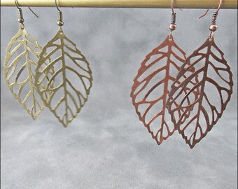 Pendientes "Hojas de otoño" Hermosas hojas grandes y claras - color bronce o cobre