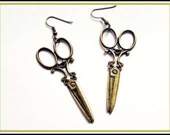 Bronze-colored earrings "Schnipp-Schnapp" with vintage scissors