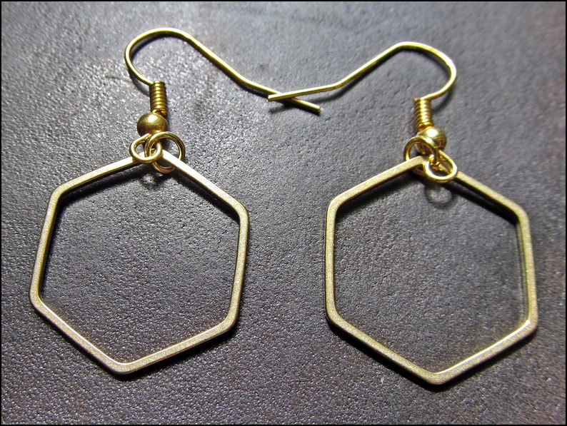 Hexagone Boucles d'oreilles, dorés image 3
