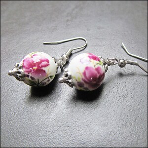 Genuine porcelain earrings hand-painted with pink or blue flowers image 8