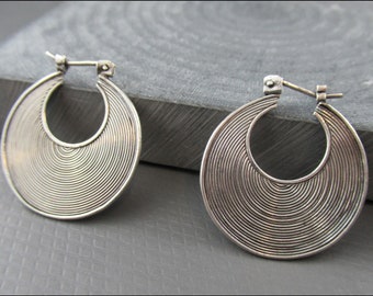 Real silver hoop earrings Bali-style filled 925 silver 25 or 30 mm in diameter