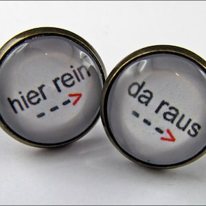 In here - out there - funny bronze-colored earrings